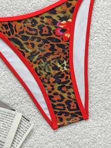 Swim Vcay Ensemble de maillot de bain pour femmes, imprimé léopard et floral, nœud devant, 2 pièces, vacances d'été à la plage - Multicolore - Voir 4