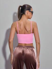 SHEIN ICON Áo tank top thể thao dáng ngắn, không tay, màu trơn, đa năng, phong cách thường ngày. - Hồng - Xem 2