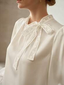 MOTF TIE NECK BUTTON DETAIL BLOUSE - Apricot - View 1