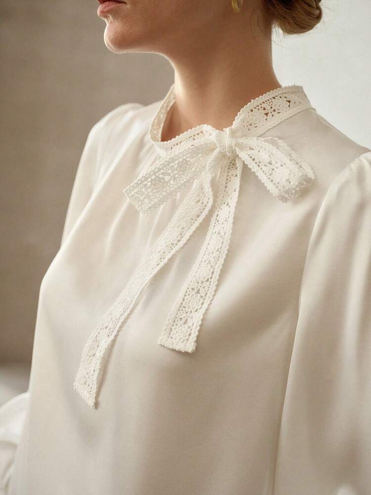 TIE NECK BUTTON DETAIL BLOUSE