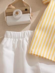 Souflis Souflis Bộ 2 món cho bé trai, áo polo kẻ sọc kiểu Pháp và quần short màu mơ, trang phục thường ngày thời trang cho các dịp như đi chơi và đến trường. - Màu vàng - Xem 9