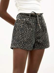 Maija 女士休闲豹纹牛仔短裤，夏季 - 彩色 - 查看 5