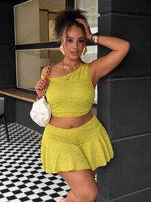 Slaydiva Plus Size Women's Solid Color Fabric Halter Neck Bikini Top - Green - View 5