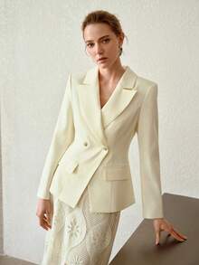 MOTF PREMIUM 挺括双排扣翻领西装外套 - 杏色 - 查看 7