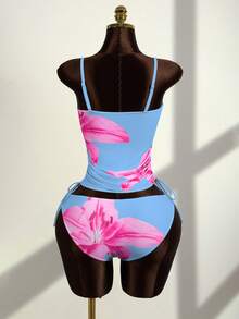 Zestiva Women's Printed Tankini Swimwear Set, Elegant Vacation Casual Style - Baby Blue - View 2