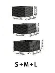 1个/3个（小号+中号+大号）藤编桌面收纳篮，可收纳化妆品、钥匙、零食，家居客厅编织收纳篮，手工桌面整理篮，适用于卧室、客厅、书房和办公室，家居装饰篮，理想礼品（黑色） - 黑色 - 查看 16