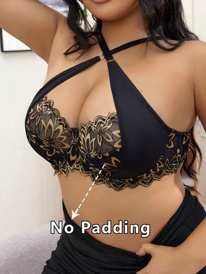 1件加大码蕾丝拼接钢圈文胸