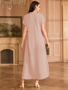 Al Najma 刺绣领花卉插肩袖立领优雅连衣裙 - 粉色 - 查看 2