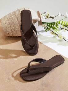 SHUZIA Women's Fashion Casual Comfy Thone Flat Sandals - Coffee Brown - View 6