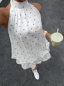 Muchica Women's Sexy Polka Dot Print Backless Mini Halter Dress, Summer,Summer Dresses For Women - White - View 6