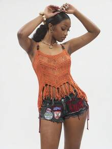 Glamine Tassel Strap Camisole Top For Women - Orange - View 5