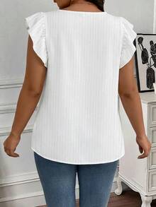 Elenzga Plus Size Solid Color Square Collar Ruffle Hem Casual Blouse - White - View 3