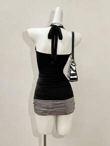 Jeanoix Women's Sexy Y2K Style Bodycon Halter Neck Mini Dress - Black - View 2