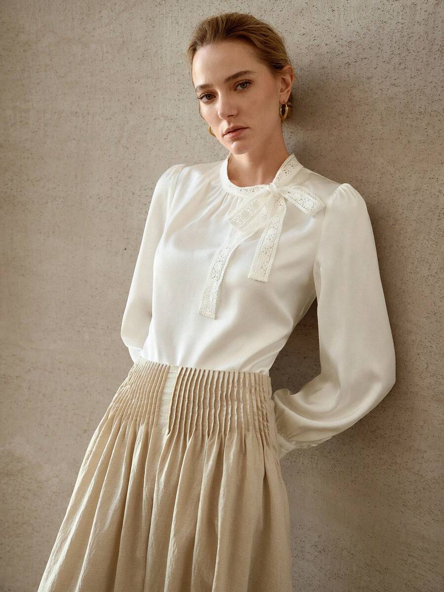 MOTF TIE NECK BUTTON DETAIL BLOUSE - Apricot - View 2