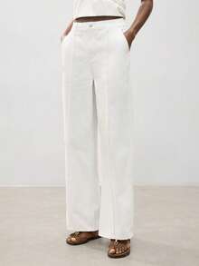 Maija Women's Casual Versatile Commuting Solid Color Straight Leg Jeans - White - View 7