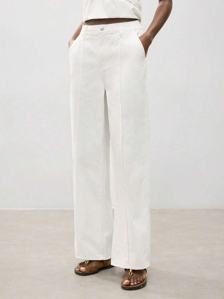 SHEIN Maija Women's Casual Versatile Commuting Solid Color Straight Leg Jeans