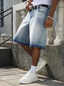 Manfinity EMRG Quần short denim nam màu xanh dương dáng rộng, ống lửng, kiểu dáng thường ngày. - Rửa nhẹ - Xem 5