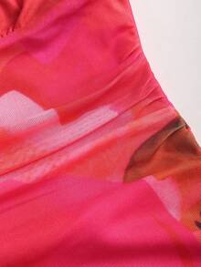 Sweetra Women's Romantic Vacation Style Printed Layered Ruffle Hem Halter Backless Mini Dress, Spring/Summer - Hot Pink - View 6