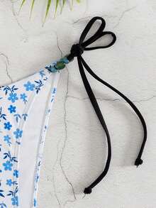 Swim Mod Women's Summer Vacation Casual Beach Wear Ditsy Floral Bikini Bottom Bikini Bottoms With Beaded Tie - Multicolor - View 6