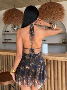 EgrlEra 女士性感扎染印花露背吊带迷你连衣裙，夏季 - 彩色 - 查看 2