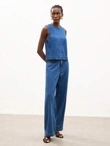 Maija Women's Casual Denim Vest And Pants Set, Summer - Medium Wash - View 3