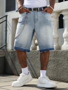 Manfinity EMRG Quần short denim nam màu xanh dương dáng rộng, ống lửng, kiểu dáng thường ngày. - Rửa nhẹ - Xem 3