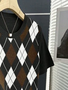 Franclia Nuevo Llegado Suéter de Punto con Bloques de Color Retro Estilo Universitario a Cuadros para Mujer, Primavera/Verano - Negro - Ver 4