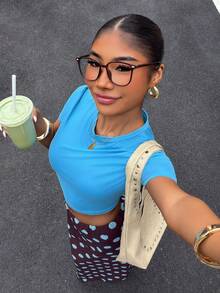 Muchica 女士夏季休闲纯色修身短款T恤和波点印花半身裙两件套 - 彩色 - 查看 6