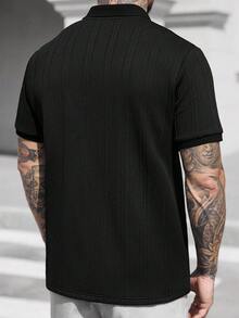 Manfinity CasualCool 男士短袖纹理面料 Polo 衫，适合外出、聚会和办公穿着 - 黑色 - 查看 2