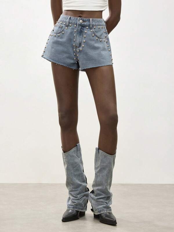 Maija Shorts jeans femininos de verão com tachas