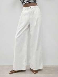 Maija Women's White Jeans, Low-Rise Wide-Leg Pants, Summer Casual Trousers, White Pants - White - View 8