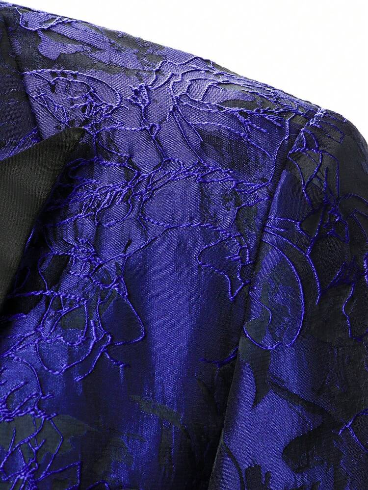 Manfinity AFTRDRK 商务通勤提花织造男士西装外套 - 藍色 - 查看 4