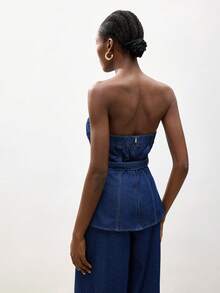 Maija Women's Fashionable Commuter Denim Tube Top For Summer - Dark Wash - View 3