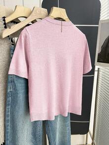 Franclia New Arrival Spring/Summer Retro College Style Colorblock Plaid Knit Pullover Sweater For Women - Pink - View 2