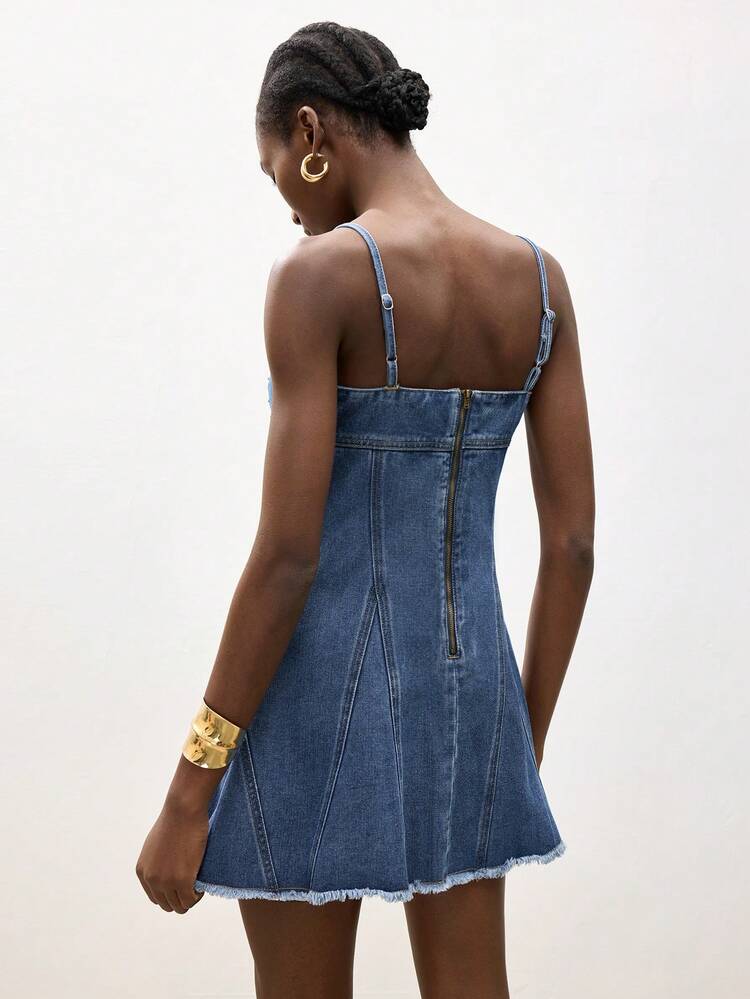 SHEIN Maija Damska letnia, swobodna sukienka dżinsowa z koralikami i ramiączkami typu spaghetti