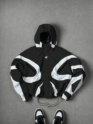 PAVTROS Чоловіча куртка з довгими рукавами та капюшоном у стилі печворк контрастного кольору