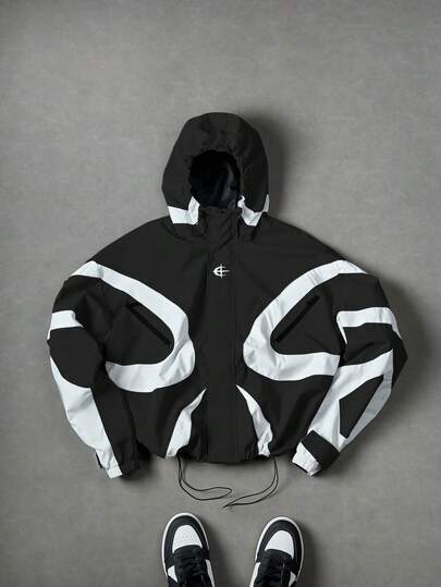 PAVTROS Contrast Color Patchwork Design Men's Hooded Collar Long Sleeve Jacket