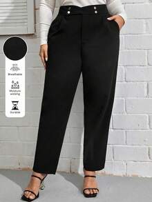 SHEIN LUNE Plus Asymmetrical Waist Fold Pleated Trousers - Black - View 7