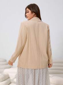 SHEIN EZwear Plus Size Versatile Loose Fit Cotton Blend Blazer,Beige Summer Smart Casual Formal Jacket For Weddings,Parties,Graduations,Streetwear,Apricot Color - Apricot - View 2