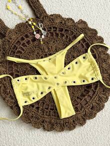 SHEIN Swim 2025新款女士纯色性感抹胸沙滩度假休闲性感泳装套装 - 黃色 - 查看 2