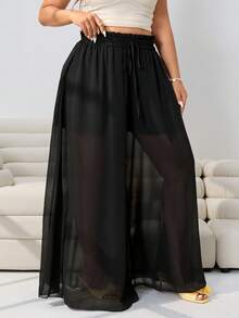 Solflare Quần ống rộng dáng suông bằng vải chiffon, kiểu dáng mới mùa Xuân/Hè, phù hợp cho mặc hàng ngày, dự tiệc, lễ hội âm nhạc, đi làm, đám cưới, tựu trường, lễ tốt nghiệp, kỳ nghỉ, thời trang đường phố, mặc ở nhà, mua sắm, dạo phố, nhiều dịp khác nhau, có thể mặc ngoài hoặc mặc nhiều lớp, eo chun, cỡ lớn, chất liệu chiffon mềm mại và thoải mái, màu đen, cỡ lớn. - màu đen - Xem 6