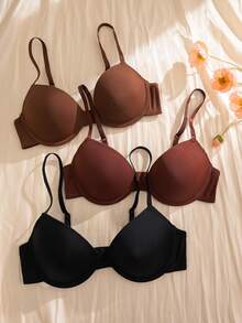 3pcs/Set Regular Casual Underwire Molded Cup Women's Bras - Multicolor - View 4