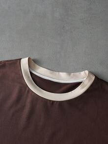 PAVTROS Men's Casual 2 Pieces Set Letter Print Color Block Round Neck Short Sleeve T-Shirt And Drawstring Shorts,All Shades Of Brown,Summer,Prom,Streetwear - Multicolor - View 4
