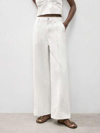 Maija 女士休闲百搭通勤纯色直筒牛仔裤