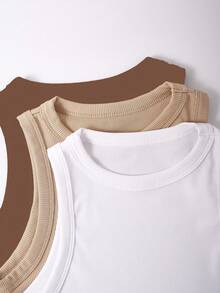 EMERY ROSE Women's Solid Color Ribbed Crew Neck Casual Tank Top, Summer - Brown - View 4
