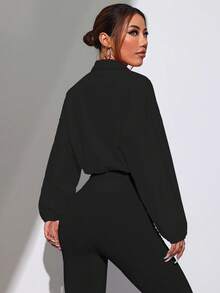 SHEIN Dewbera Colorblock Zip-Up Sports Jacket With Drawstring Hem, Spring/Autumn - Multicolor - View 4