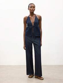 Maija Áo kiểu denim hở lưng cổ yếm gợi cảm dành cho nữ mùa hè - Rửa tối - Xem 5