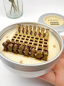 Zazumi 1件，旅行罐装国际象棋，木制工艺国际象棋，口袋国际象棋圆形对子，旅行套装国际象棋，复古棋盘，派对活动礼品 - 彩色 - 查看 7