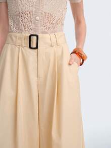 Aalyst Women's Summer Outing, Dating, New Year, Valentine's Day, Easter, Mother's Day, Music Festival, Middle Eastern, Wedding, Sophisticated, Fashionable, Elegant, Vintage, Casual, Minimalist, Commute, Romantic, Vacation, Cotton, With Belt, Regular Waist, Wide Leg Pants, Khaki, Pockets - Khaki - View 5