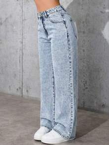 Jeanoix Women's Casual Washed Star Rhinestone Embellished Straight Leg Jeans - Light Wash - View 2